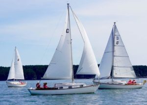 Three Cape Dory 25's off Roque Island! This could be a traffic jam or sailors having a Great Time!!