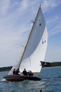 Pisces, an Atlantic Class Racing Sloop, moving smartly down Moosabec Reach. Close to 100 years old! The sloop, not Harry!!